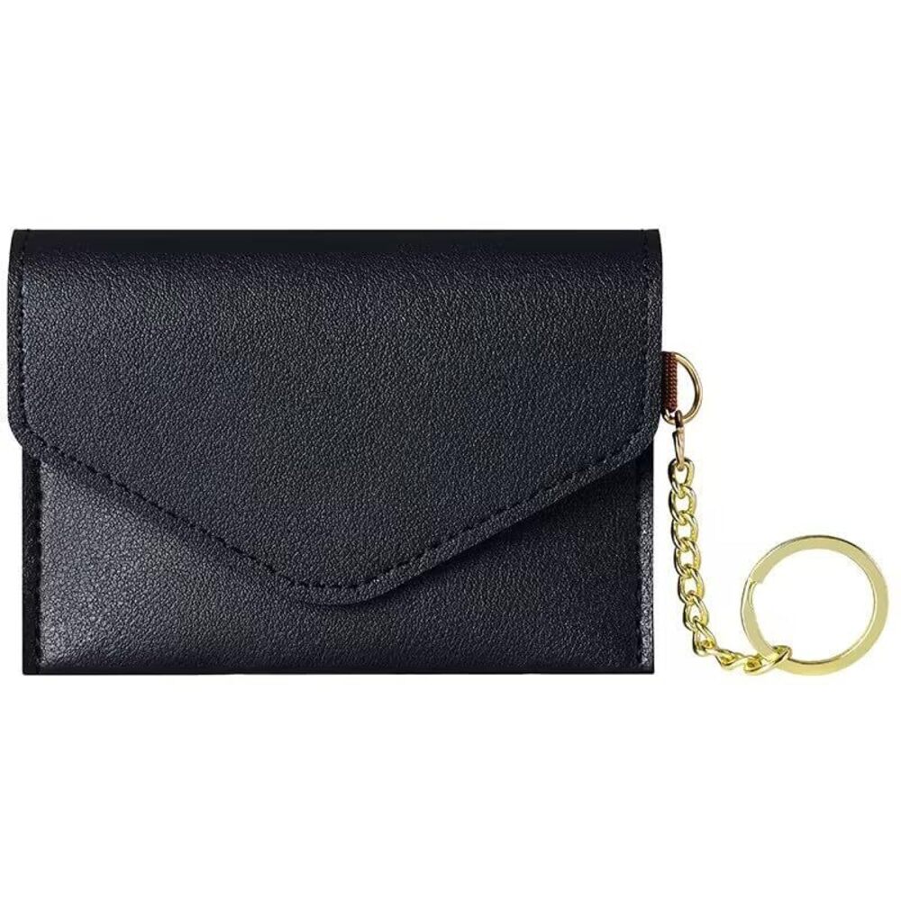 9963 Black Small Coin Purse, Leather Change Purse Portable Zipper Keychain